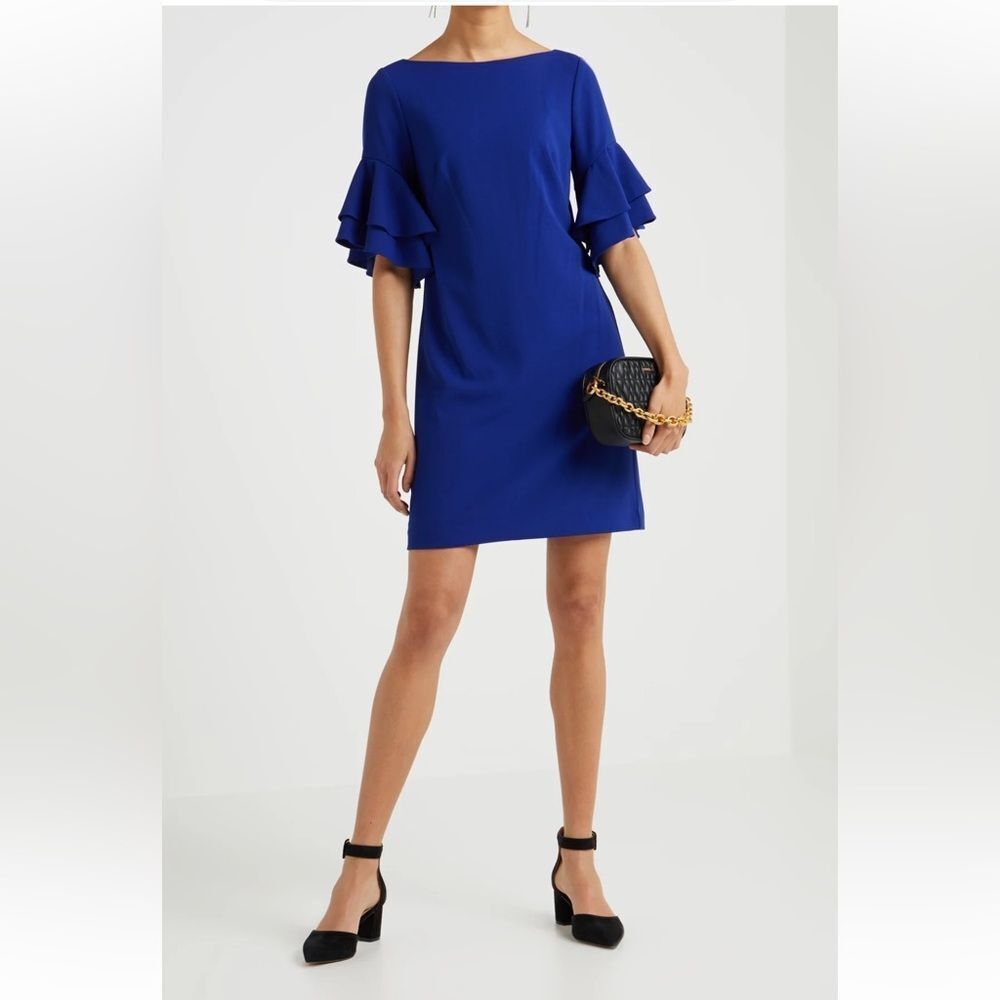 New with tag Ralph Lauren Royal Blue Ruffle Sleeve Mini Dress size 4. - Picture 2 of 11